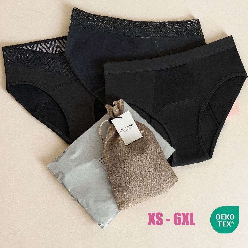 Pack Protect Plus – 3 Plus-Size Period Underwear, XS to 6XL | Enhanced Protection