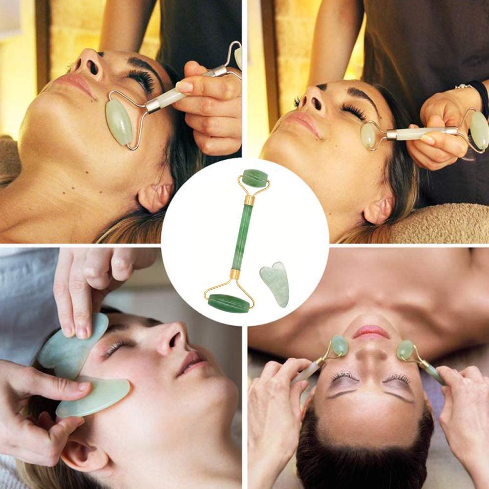Complete massage set: Jade Stone Roller and Gua Sha Stone