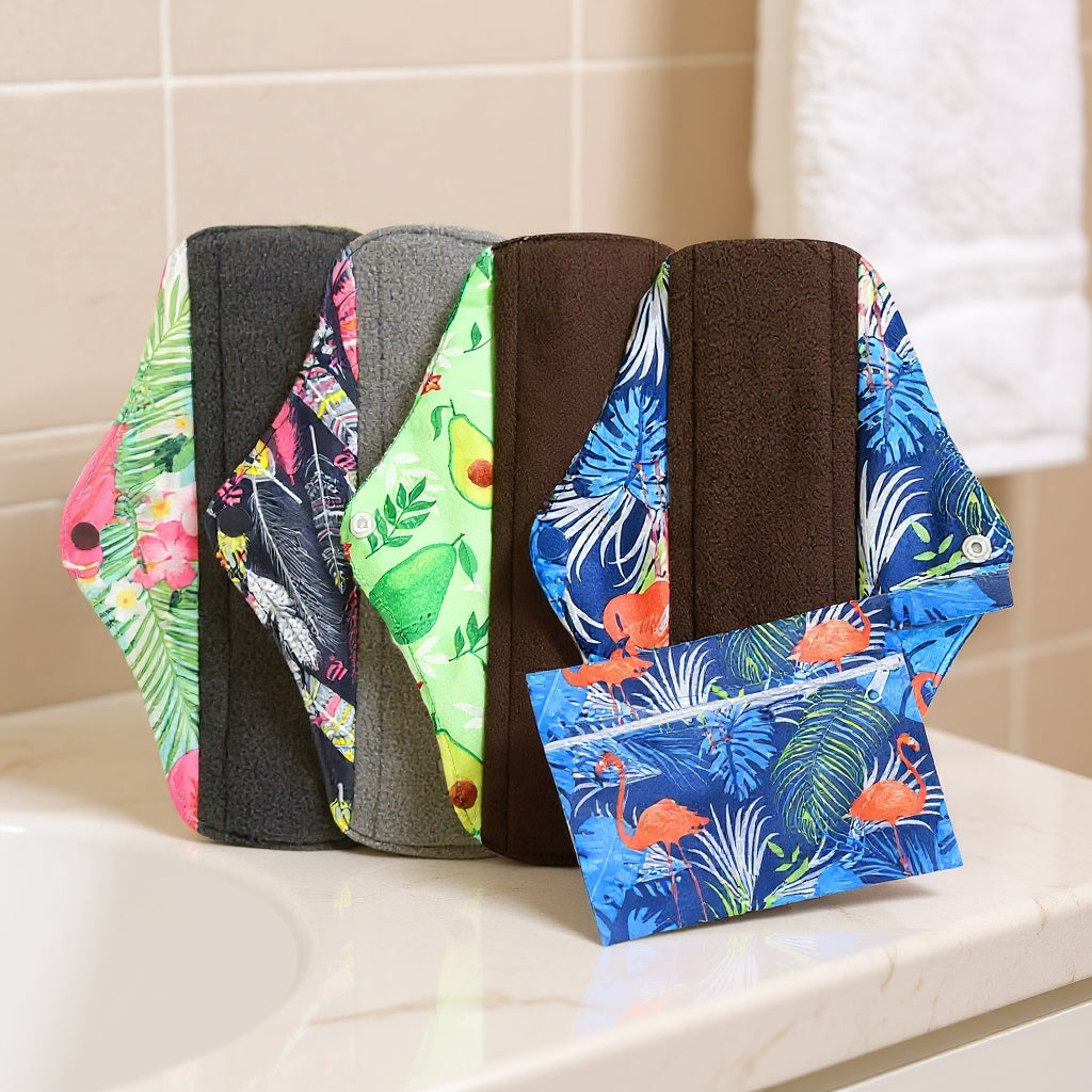 Lot de 3 Serviettes Hygiéniques Réutilisables en Coton Bio pour Flux Abondant