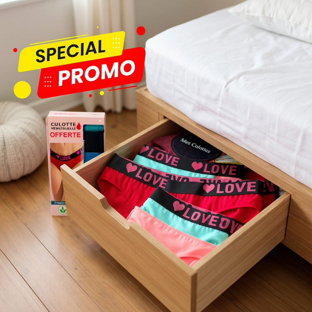 Pack de 6 culottes coton + Culotte menstruelle OFFERTE