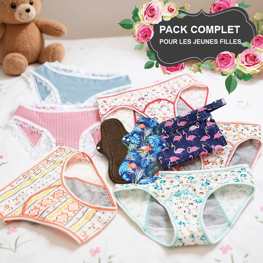 First Period Pack of 6 Menstrual Panties for Teenagers and Young Girls