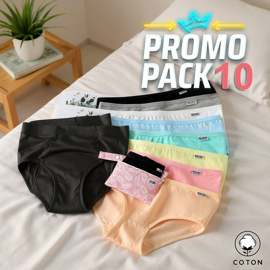 PROMO PACK : 10 culottes en coton pour les jours de règles et les jours normaux.