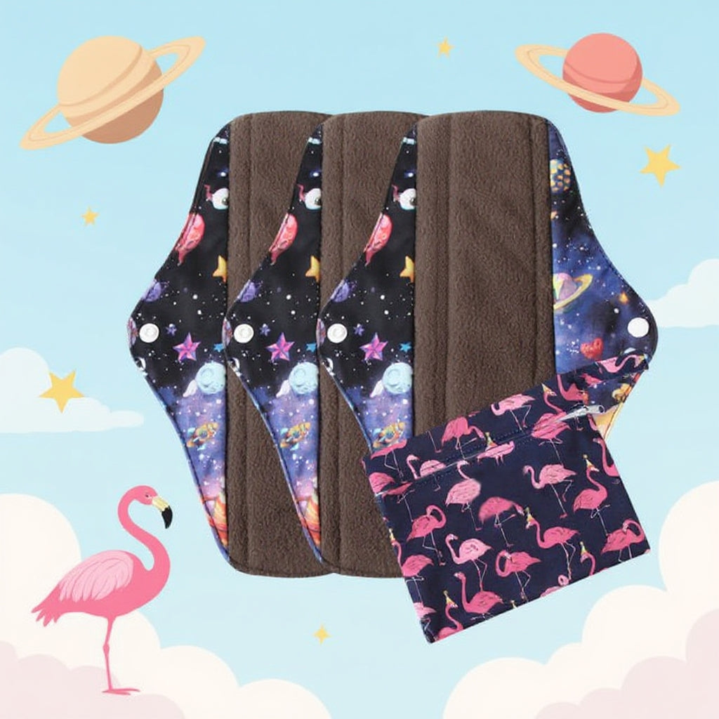 Lot de 3 Serviettes Hygiéniques Réutilisables en Coton Bio pour Flux Abondant