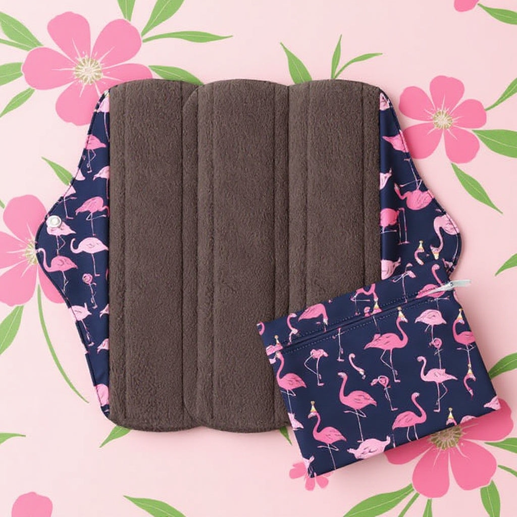 Lot de 3 Serviettes Hygiéniques Réutilisables en Coton Bio pour Flux Abondant