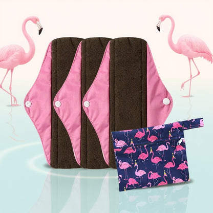 Lot de 3 Serviettes Hygiéniques Réutilisables en Coton Bio pour Flux Abondant