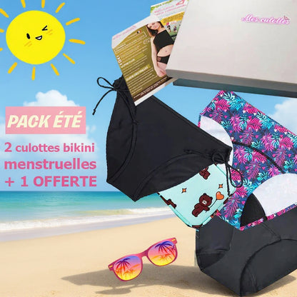 PACK VACANCE - 3 bas de maillots de bain menstruels - Culotte bikini pour les règles
