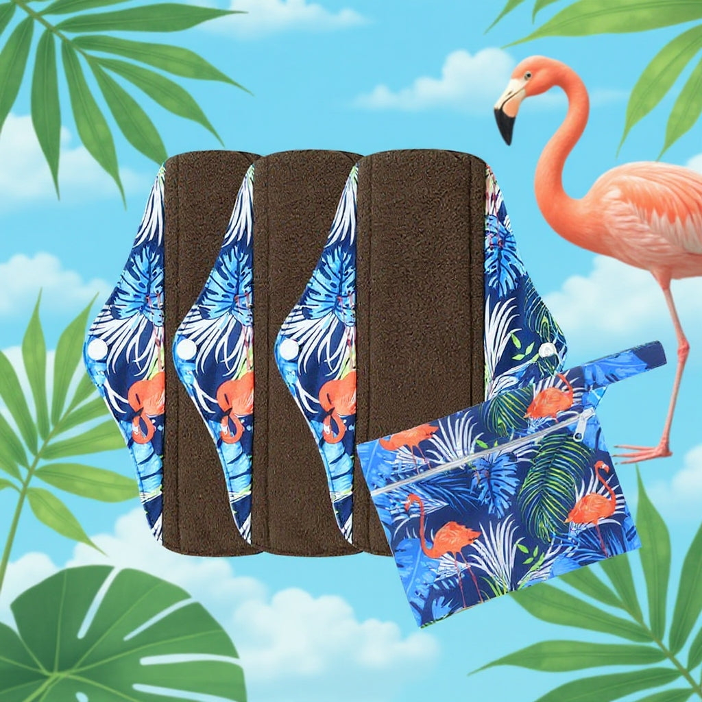 Lot de 3 Serviettes Hygiéniques Réutilisables en Coton Bio pour Flux Abondant