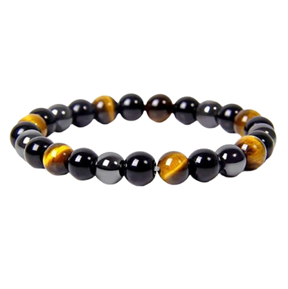 Bracelet Triple Protection - Œil de Tigre, Hématite et Obsidienne Noire