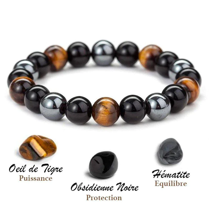 Triple Protection Armbånd - Tiger Eye, Hematite og Black Obsidian