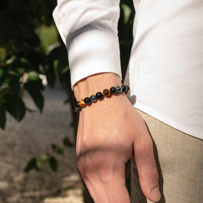 Triple Protection Armbånd - Tiger Eye, Hematite og Black Obsidian