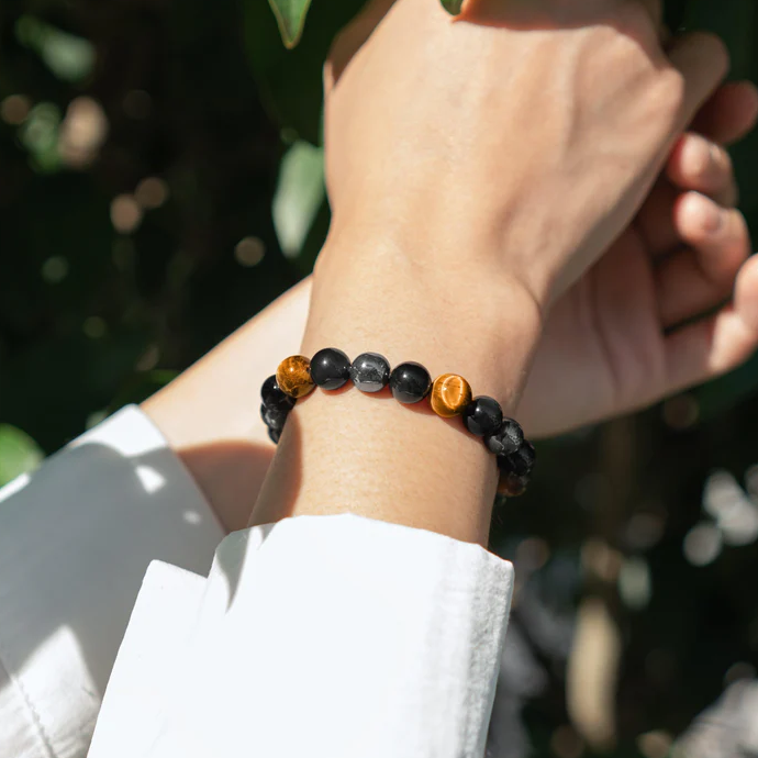 Triple Protection Bracelet - Tiger Eye, Hematite and Black Obsidian