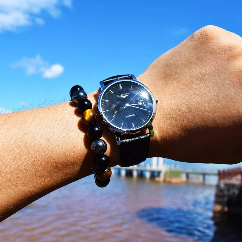 Triple Protection Armbånd - Tiger Eye, Hematite og Black Obsidian