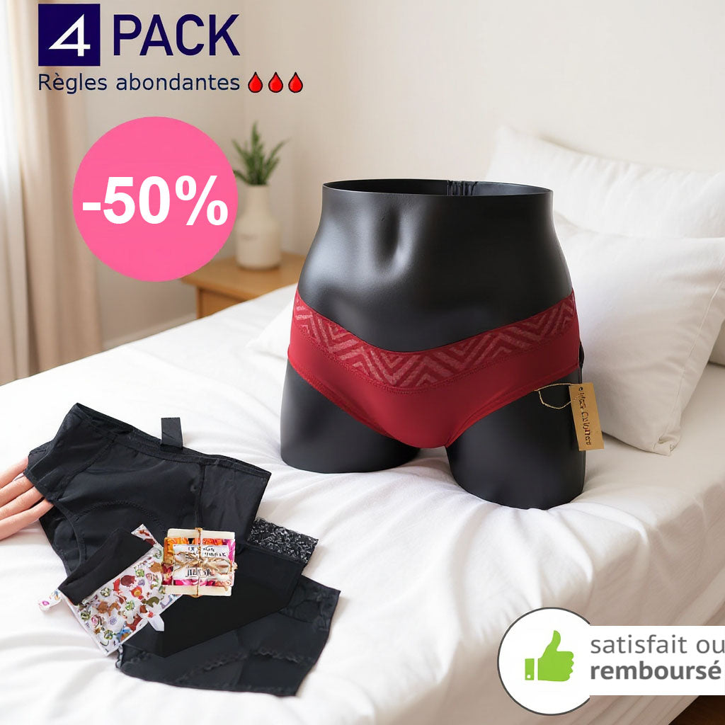 Pack Liberté - 4 Culottes Menstruelles pour flux abondant et les indispensables