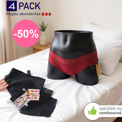 Pack Liberté - 4 Culottes Menstruelles pour flux abondant et les indispensables