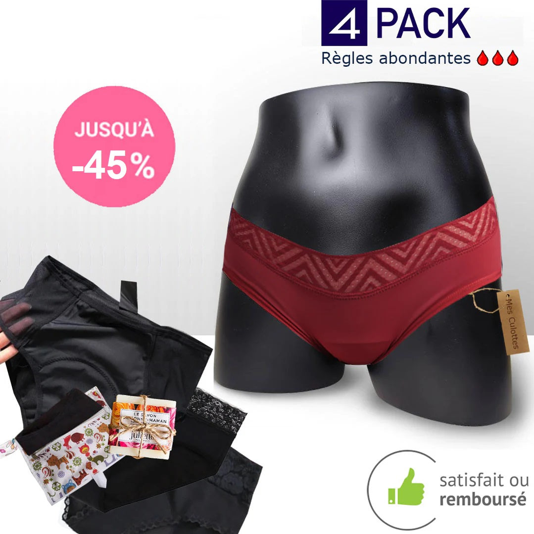 Pack de 4 Culottes Menstruelles pour flux abondant et les indispensables