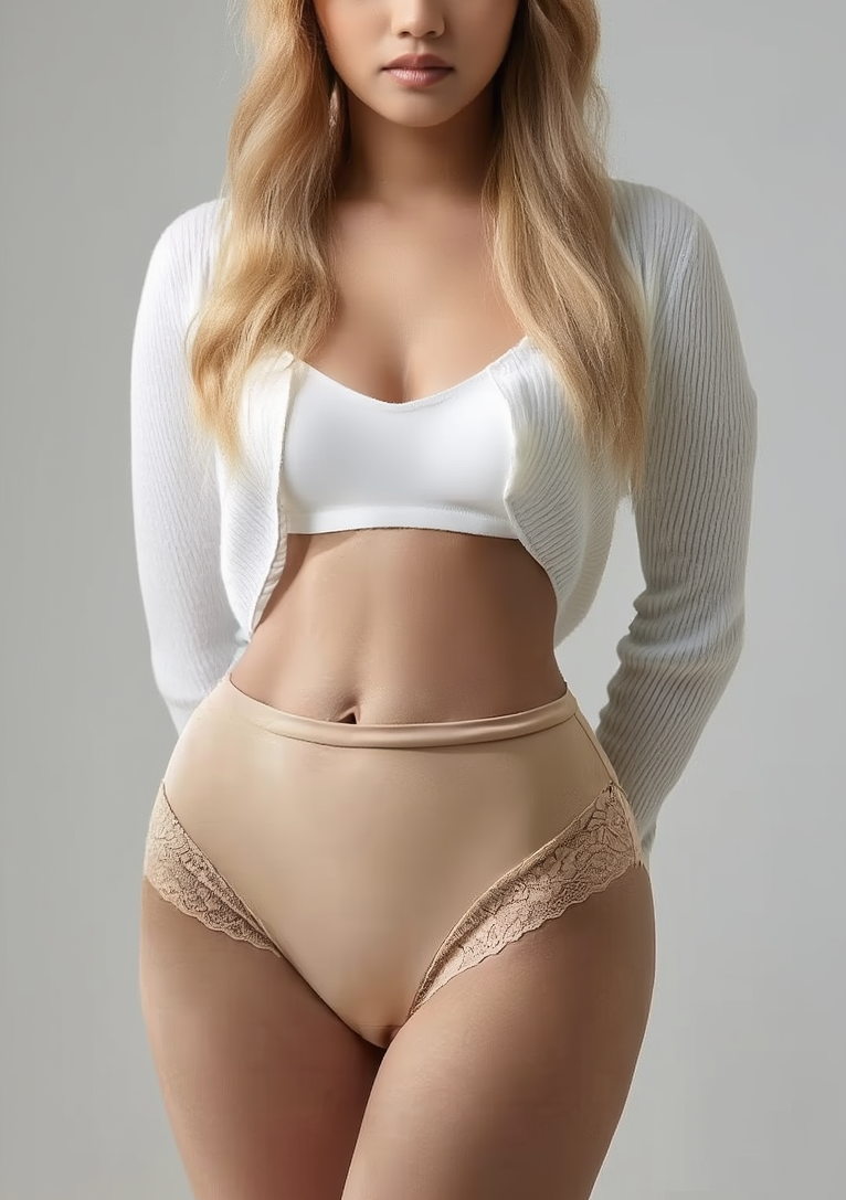 Sivanne - High-waisted briefs in ice silk and cotton with lace details