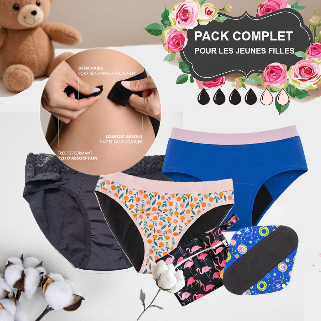Pack Essentiel Règles à l’École : Culottes Menstruelles Coton pour Ados et Jeunes filles