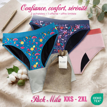 Pack MILA – 3 Culottes Menstruelles en Coton pour Adolescentes & Femmes