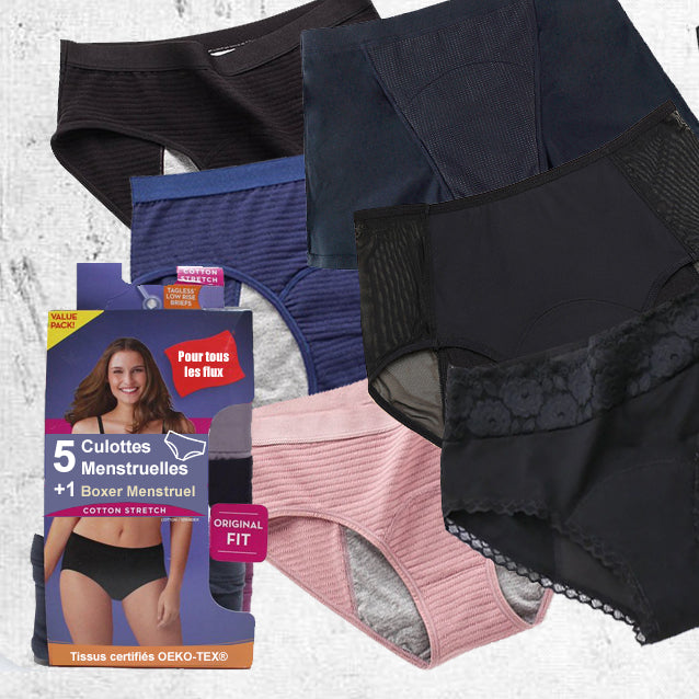 Pack of 5 Menstrual Panties and a Menstrual Boxer for all Flows 