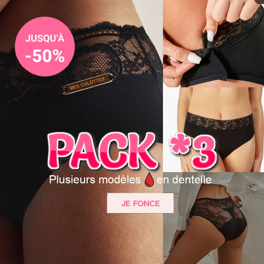 Pack of 3 Lace Menstrual Panties for Heavy Flow