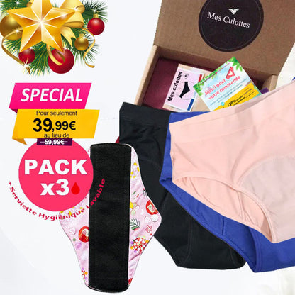 Pack of 3 Menstrual Panties and a washable cotton sanitary towel 