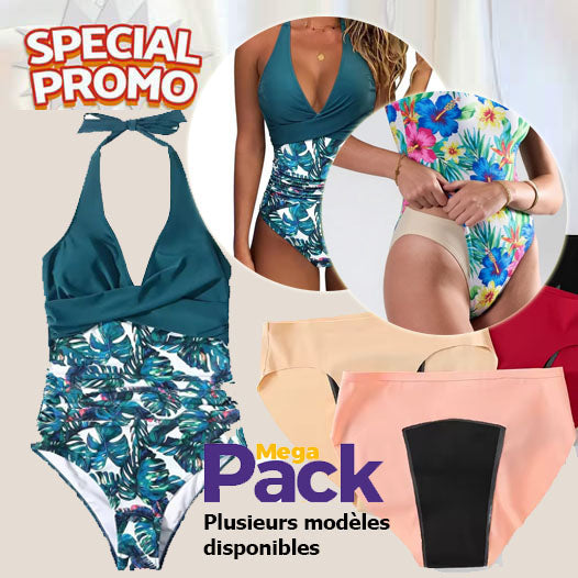 Mega Pack – Maillot de bain motif floral et Sous-maillot menstruel