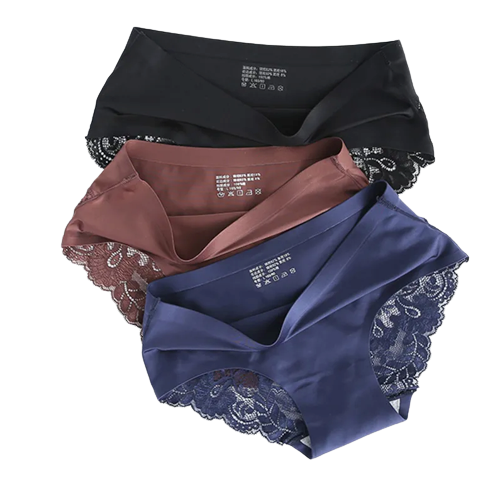 Lot de 3 Culottes en soie glacée culottes invisibles avec dentelle