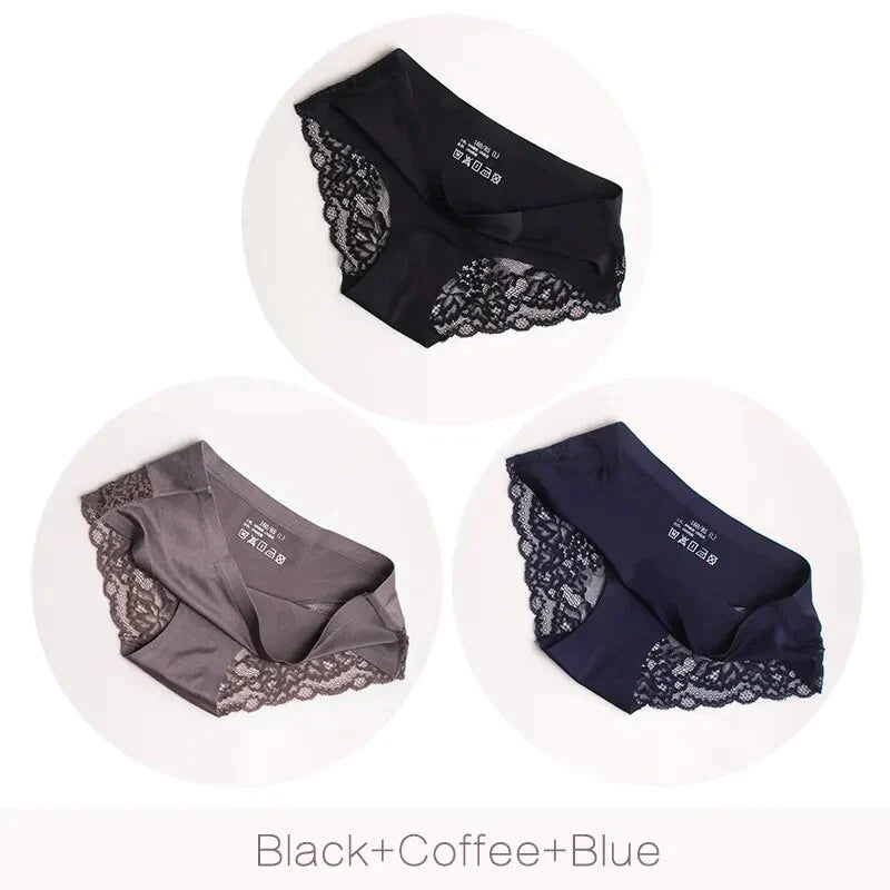 Pack of 3 Ice Silk Panties Invisible Panties with Lace