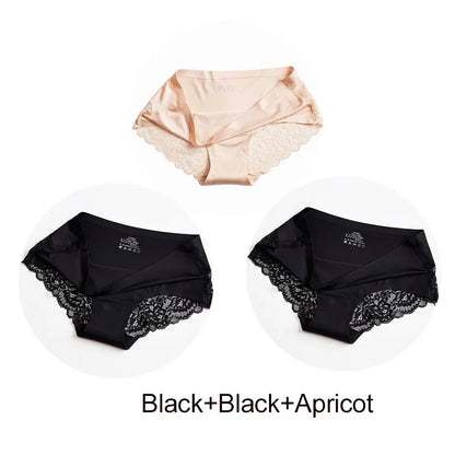 Pack of 3 Ice Silk Panties Invisible Panties with Lace