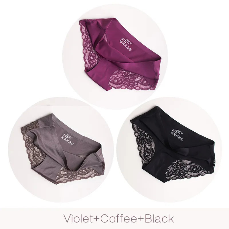 Pack of 3 Ice Silk Panties Invisible Panties with Lace