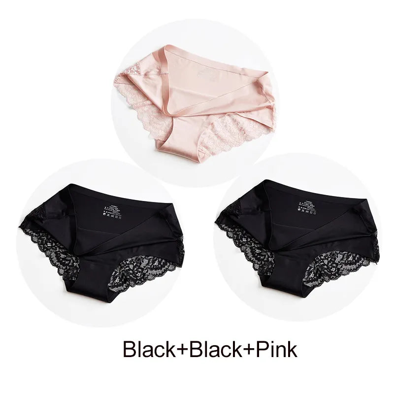 Pack of 3 Ice Silk Panties Invisible Panties with Lace