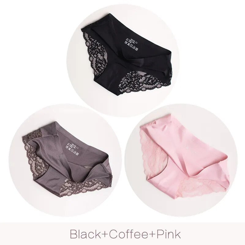 Pack of 3 Ice Silk Panties Invisible Panties with Lace