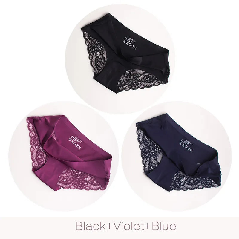 Pack of 3 Ice Silk Panties Invisible Panties with Lace