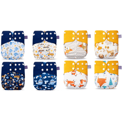 Reusable diapers for babies and children - with patterns, pack of 8 - Elinfant®