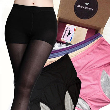 Pack of 6 Menstrual Panties and Compression Tights. 