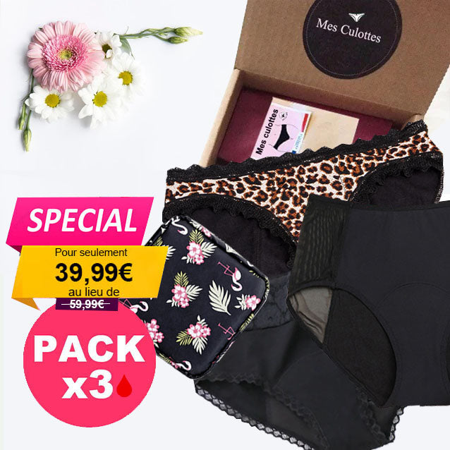 Pack de 3 Culottes Menstruelles pour les flux abondants.